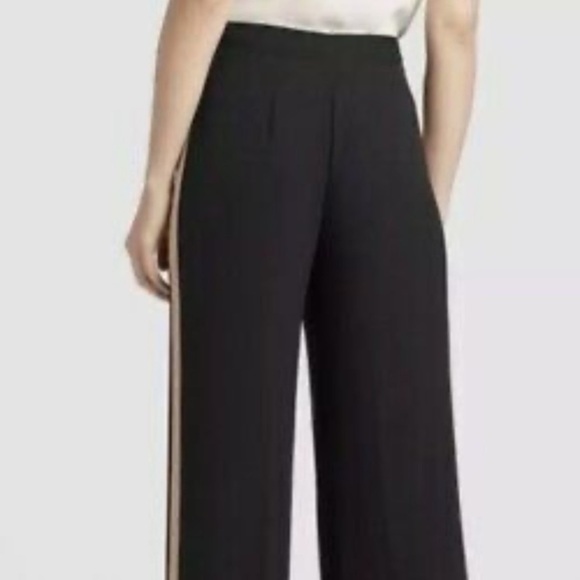 Eileen Fisher Black Silk Georgette Crepe Trousers with Side‎ Stripe 16 Petite - Picture 4 of 9